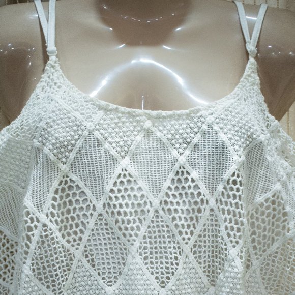 Off White Cotton Crochet Knit Flare Crop top (M) - NWOT - Picture 4 of 8